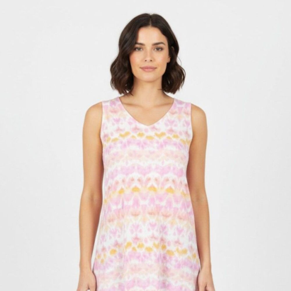 Pure Jill Pink & Orange Tie Dye Sleeveless Dipped Hem Print Tunic Top Size Small